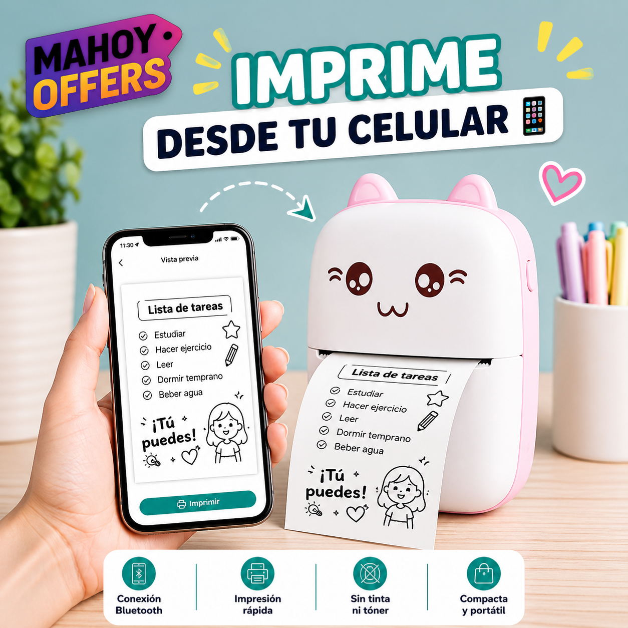 Mini Impresora Térmica Portátil Bluetoot
